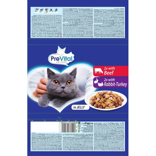 PREVITAL βοδινό, κουνέλι σε ζελέ για γάτες 4x100g