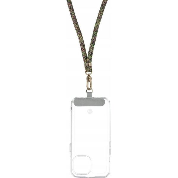 OEM Zawieszka SWING (8mm) do telefonu z regulacją długości / długość sznura 165cm (max 82,5cm w pętli) / na ramię lub szyję - szaro zielono różowy
