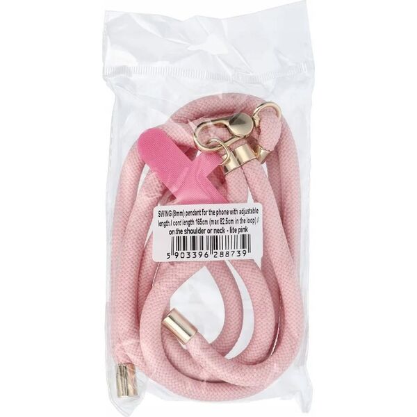 OEM Zawieszka SWING (8mm) do telefonu z regulacją długości / długość sznura 165cm (max 82,5cm w pętli) / na ramię lub szyję - jasnoróżowy