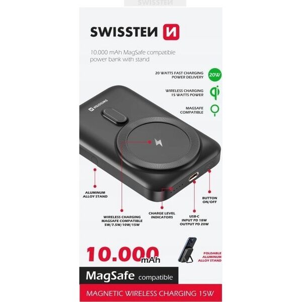 Swissten Power Bank PD 20W (Συμβατό με MagSafe) 10000mAh