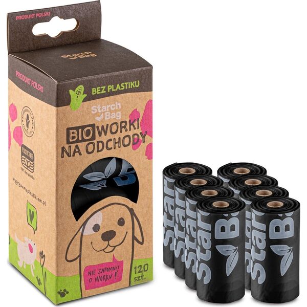 STARCHBAG Kompostowalne BIOworki na odchody 8 rolek x 15szt, kol. czarny