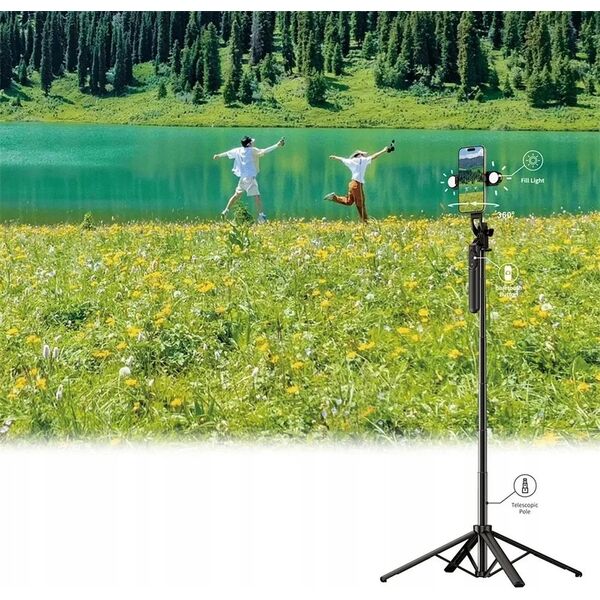 WiWU - Selfie stick Wi-SE012 με λειτουργία τρίποδου και διπλό, ενσωματωμένο LED φωτισμό