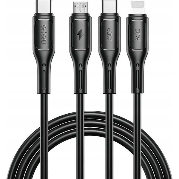 WiWU - Καλώδιο USB σειράς Starlink Wi-C046E 3 σε 1 USB C σε USB C, Micro USB, Lightning 60W 1m - μαύρο