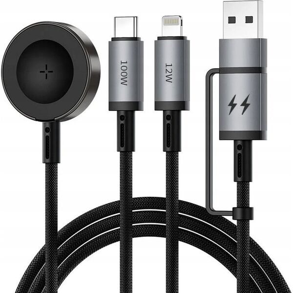 WiWU - Καλώδιο USB σειράς Legend Wi-C050 5w1 Γρήγορη Φόρτιση USB A/USB C σε C+L+Ασύρματο 100W - μαύρο