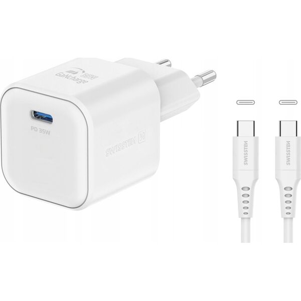 Φορτιστής Ταξιδιού Swissten GaN USB-C 35W PD + Καλώδιο Δεδομένων USB-C - USB-C 1.2m