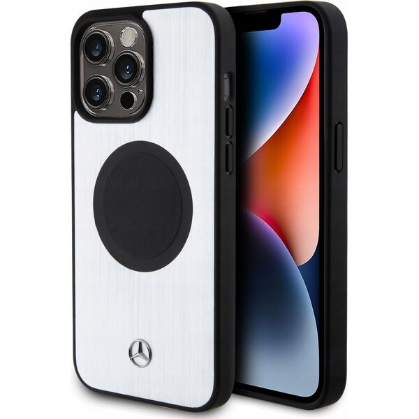 Mercedes MEHMP15X23ACMS iPhone 15 Pro Max 6.7" ασημί/ασημένιο σκληρή θήκη Δέρμα&Αλουμίνιο MagSafe