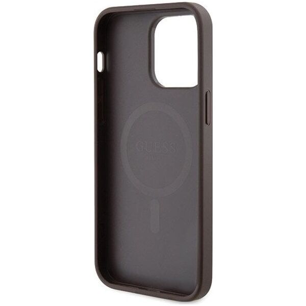 Guess Guess GUHMP14LG4GFRW iPhone 14 Pro 6.1" brązowy/brown hardcase 4G Collection Leather Metal Logo MagSafe