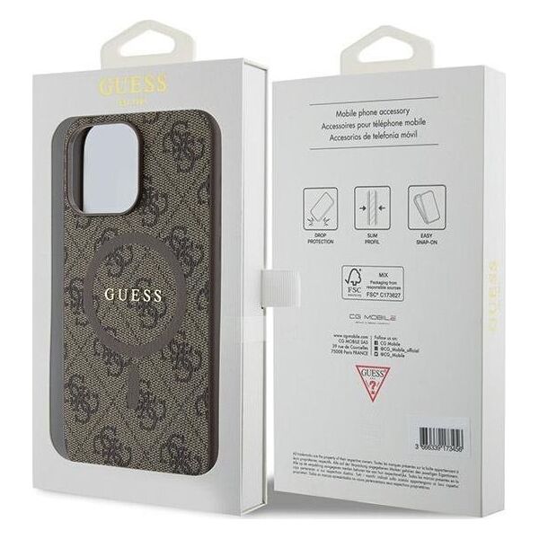 Guess Guess GUHMP14LG4GFRW iPhone 14 Pro 6.1" brązowy/brown hardcase 4G Collection Leather Metal Logo MagSafe