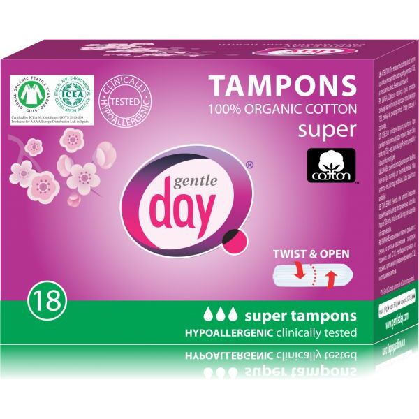 Gentle Day Tampony ze 100% bawełny ekologicznej Super 18szt
