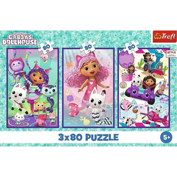 Puzzle 3x80 elementów Kolorowe dni Gabi Gabby Dollhouse Trefl