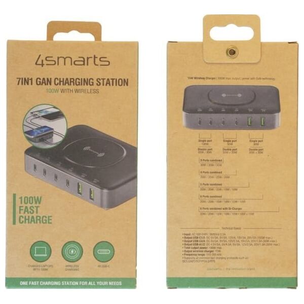 4smarts Stacja ładująca 7w1 100W         z ładowaniem bezprzewodowym czarno-szary/black-grey 540571