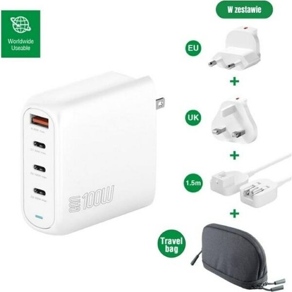 Ładowarka sieciowa 4smarts Flex Pro 100W 3xUSB-C + 1xUSB-A Travel Edition biała
