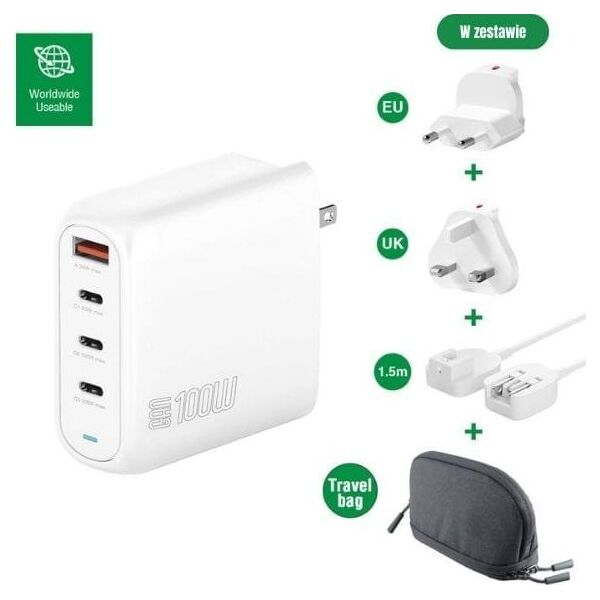 Ładowarka sieciowa 4smarts Flex Pro 100W 3xUSB-C + 1xUSB-A Travel Edition biała