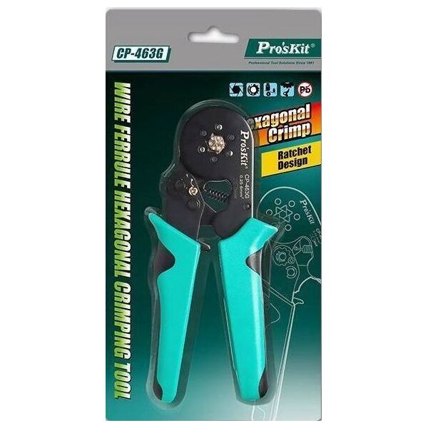 Πένσες εξάγωνου σχήματος για πτύχωση 0.5-6mm2 CP-463G Pro'sKit