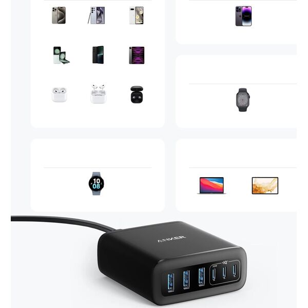ANKER 6-σε-1 Σταθμός φόρτισης 112W 3x USB-A 3x USB-C μαύρο