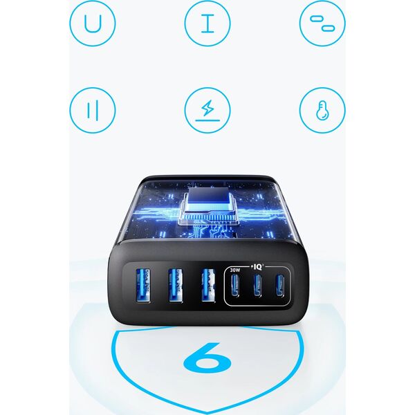 ANKER 6-σε-1 Σταθμός φόρτισης 112W 3x USB-A 3x USB-C μαύρο