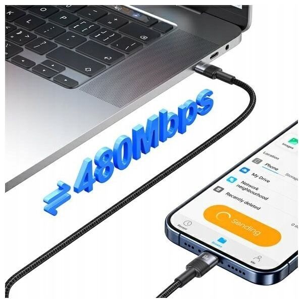 Καλώδιο USAMS USB-C σε USB-C 60W 1.2m Καλώδιο Δεδομένων από Κράμα Αλουμινίου Σειρά SY SJ724USB01 (US-SJ724)