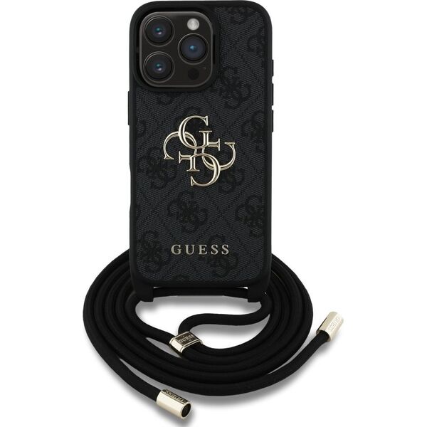 Θήκη Guess 4G Big Logo Cord Stap Crossbody για iPhone 16 Pro Max μαύρο