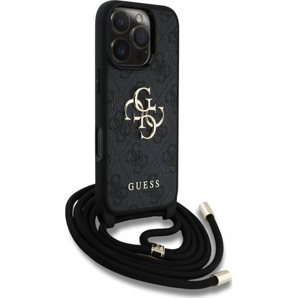 Θήκη Guess 4G Big Logo Cord Stap Crossbody για iPhone 16 Pro Max μαύρο