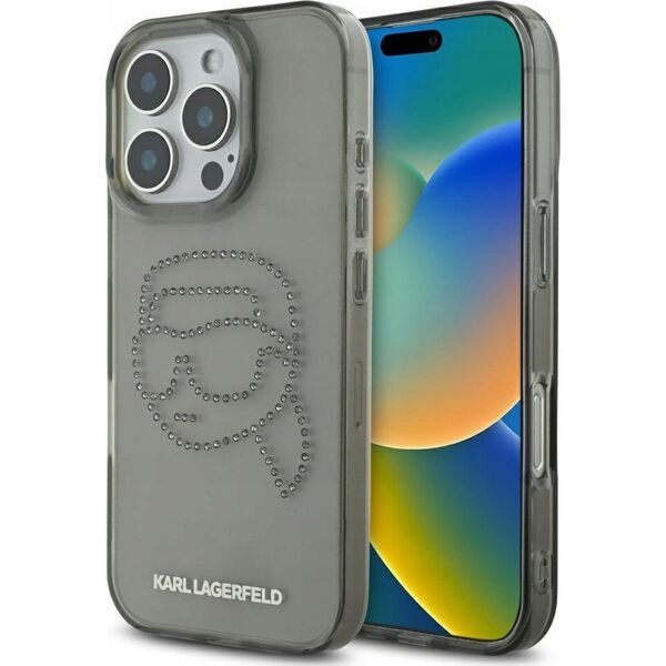 Θήκη Karl Lagerfeld IML Rhinestones Karl Head για iPhone 16 Pro μαύρο
