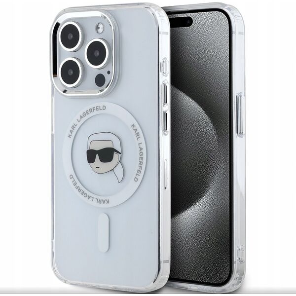 Θήκη Karl Lagerfeld IML Metal Karl Head MagSafe για iPhone 15 Pro λευκό