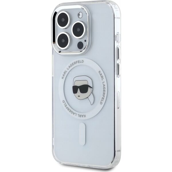 Θήκη Karl Lagerfeld IML Metal Karl Head MagSafe για iPhone 15 Pro Max λευκό