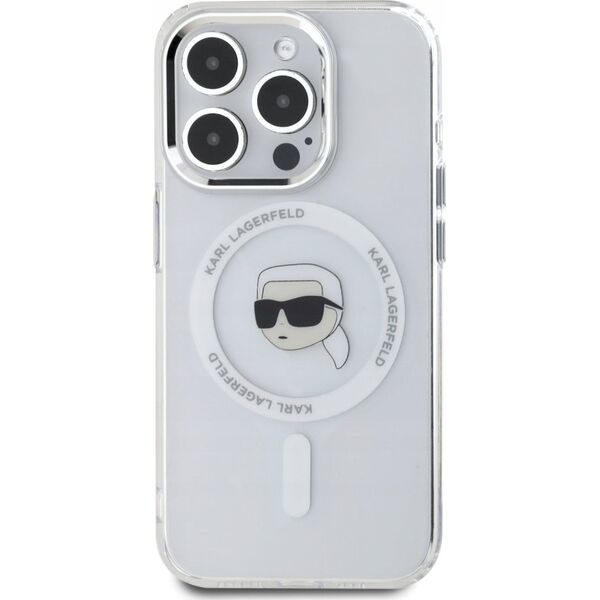 Θήκη Karl Lagerfeld IML Metal Karl Head MagSafe για iPhone 15 Pro Max λευκό