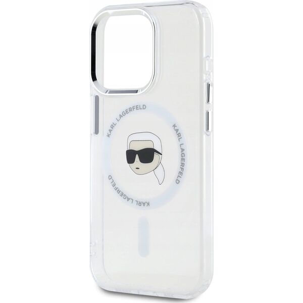 Θήκη Karl Lagerfeld IML Metal Karl Head MagSafe για iPhone 15 Pro Max λευκό