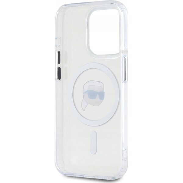 Θήκη Karl Lagerfeld IML Metal Karl Head MagSafe για iPhone 15 Pro Max λευκό