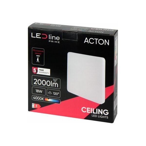 LED φωτιστικό, επιφανειακό, ACTON 18W 2000lm 4000K IP54 τετράγωνο με αισθητήρα κίνησης