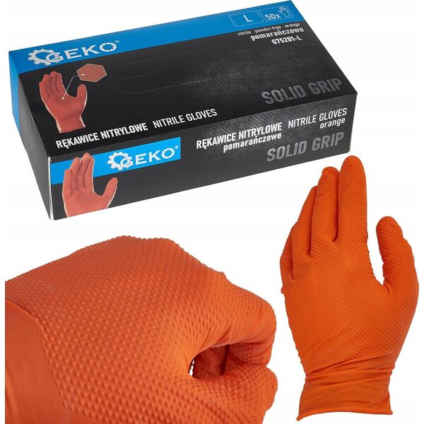 Νιτριλοειδή γάντια SOLID GRIP 50τμχ. μέγεθος L πορτοκαλί (10)