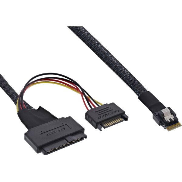 InLine InLine® Slim SAS cable, SFF-8654 to U.2 SFF-8639 + SATA power, 24Gb/s, 0.5m