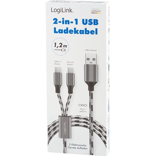 Καλώδιο USB2.0 A/M σε micro USB + USB-C, 1.2m