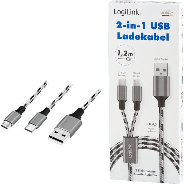 Καλώδιο USB2.0 A/M σε micro USB + USB-C, 1.2m
