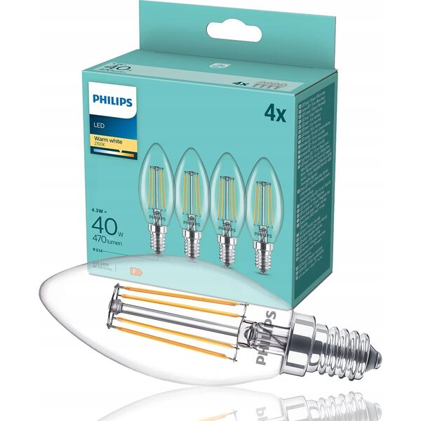 Philips Philips LED Lamp E14 4-Pack 40W 2700K Filament candle