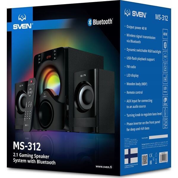 SVEN MS-312 black Bluetooth FM USB Display RC unit power output 20W+2x10W (RMS)