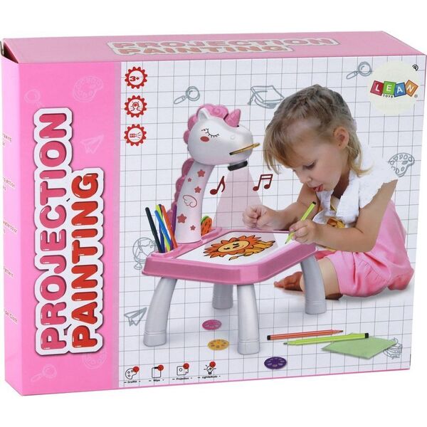 LeanToys Projektor Jednorożec Do Malowania Stoliczek Tablica Różowy