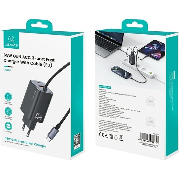 Φορτιστής Usams CC266 PD65W ACC με καλώδιο φόρτισης