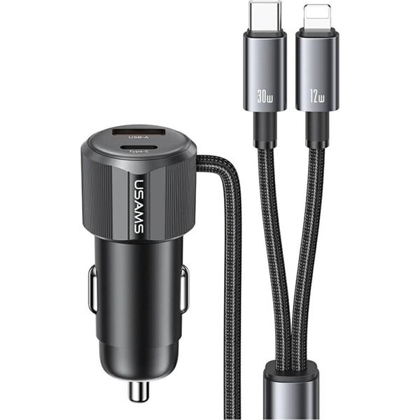 Φορτιστής αυτοκινήτου USAMS YT Series CC287 66W 1xUSB-A 1xUSB-C + καλώδιο 2 σε 1 USB-C/Lightning tarnish