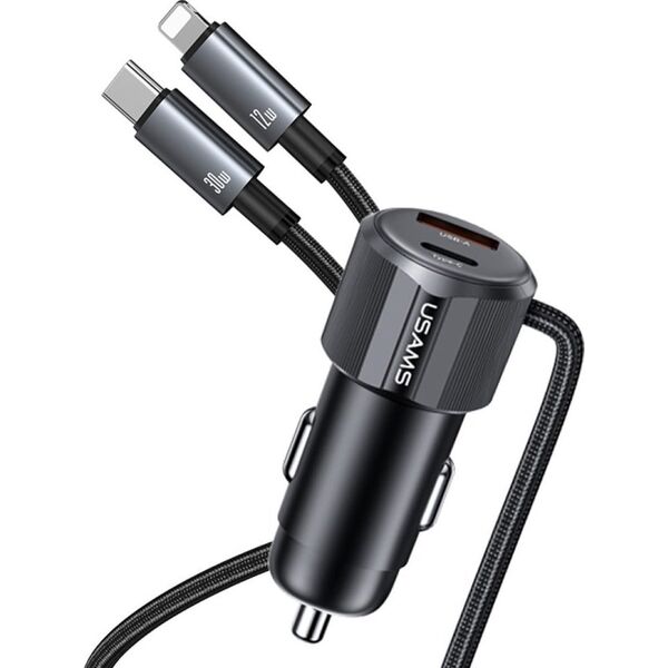Φορτιστής αυτοκινήτου USAMS YT Series CC287 66W 1xUSB-A 1xUSB-C + καλώδιο 2 σε 1 USB-C/Lightning tarnish