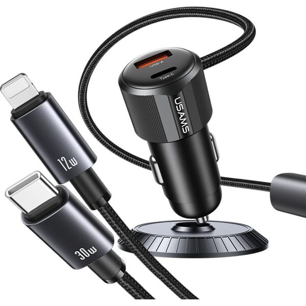 Φορτιστής αυτοκινήτου USAMS YT Series CC287 66W 1xUSB-A 1xUSB-C + καλώδιο 2 σε 1 USB-C/Lightning tarnish