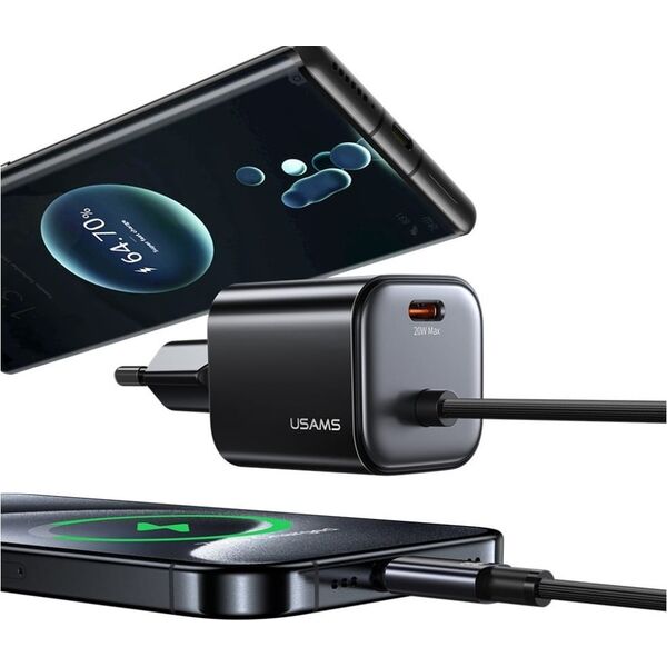Φορτιστής τοίχου USAMS JC Series CC261 20W GaN Mini Fast Charger 2xUSB-C λευκό