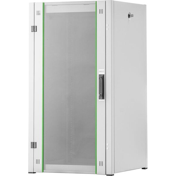 Ντουλάπι Digitus Hyper Pro ανεξάρτητο ντουλάπι δικτύου 19" 22U ράφι 600x600, γυαλί μπροστινής πόρτας, γκρι, 1000kg 14011965 4016032493174