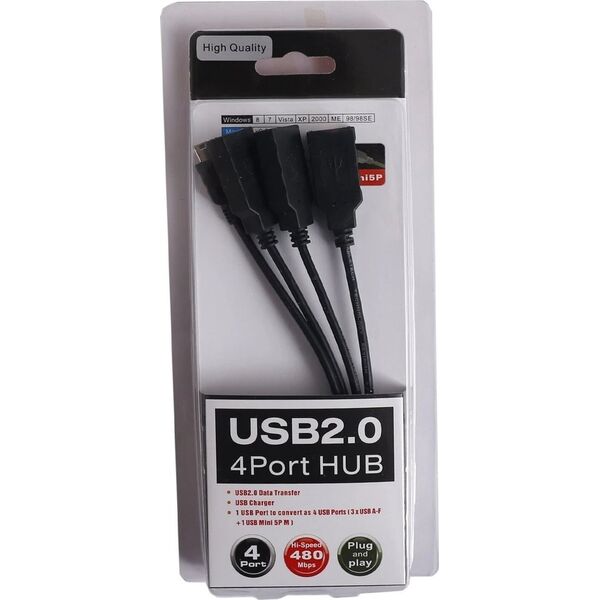PremiumCord USB2.0 HUB 4-portový Black cable