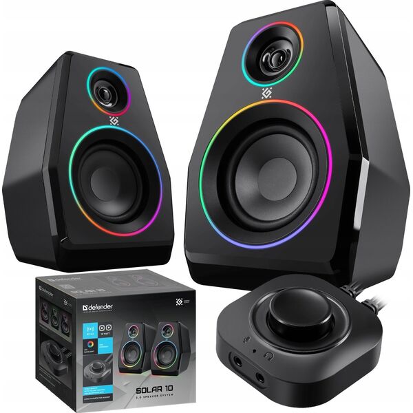 Defender g�o�niki Solar 10, 2.0, 10W, czarne, Bluetooth 5.3/AUX