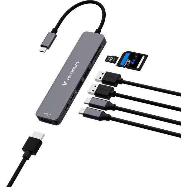 Προσαρμογέας Hub Verbatim HDMI/USB-C 3.2/USB-C/2xUSB-A 3.2/SD/microSD αλουμινίου 32158