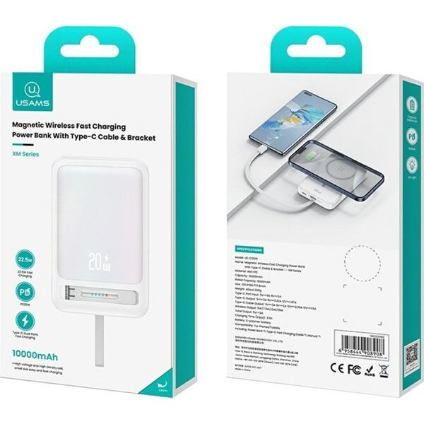 Φορητός φορτιστής USAMS XM Series CD219 10000mAh Μαγνητικός Ασύρματος μπλε