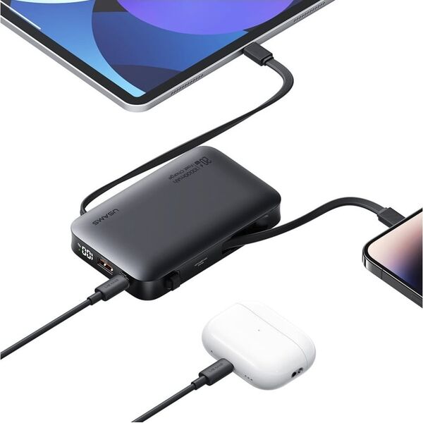 Φορητός φορτιστής USAMS XR Series CD228 10000mAh 20W + καλώδιο USB-C/Lightning λευκό