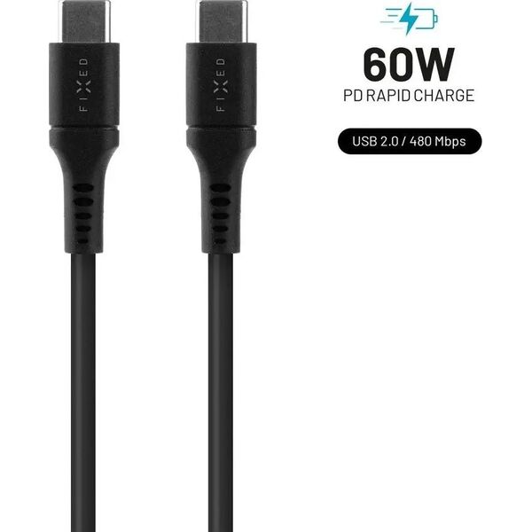 Fixed Fixed | Liquid Silicone Cable USB-C/USB-C, 1.2m, 60W | FIXDLS-CC12-BK