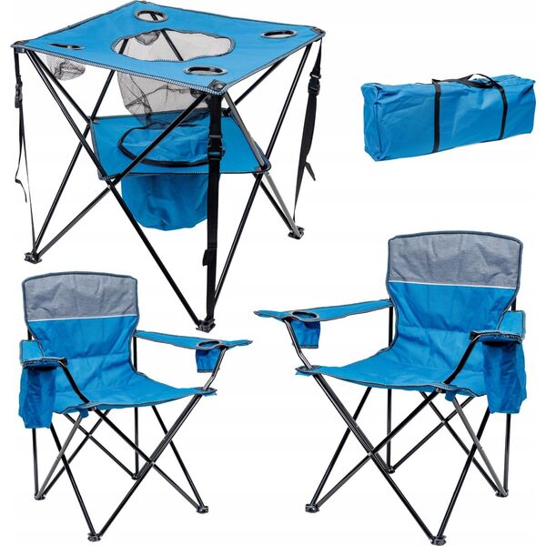 Σετ κάμπινγκ PLATINET 2x καρέκλα με επένδυση 55x55x44/90 CM + 1x τραπέζι 59x59x60 cm μπλε [461375]